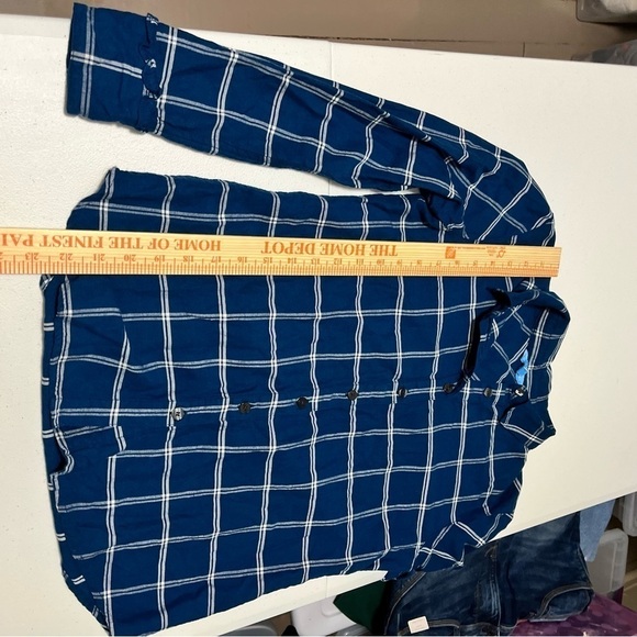 Draper James Blue Windowpane Plaid Flannel Shirt Size 0 J2 - Picture 5 of 8